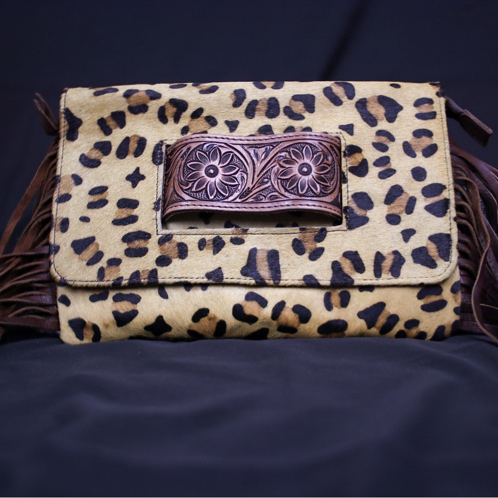 Leopard Print Clutch with Brown Accents